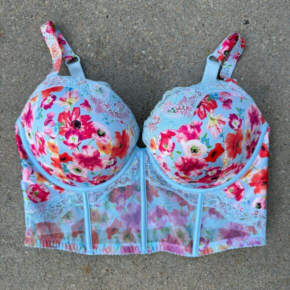 Victoria’s Secret 38D Very Sexy Blue Orange Poppy Shine Strap Corset Bra Bustier - Picture 2 of 8